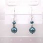Green Aqua Glass Pearl Silver Plated Artisan Dangle Earrings Elegant