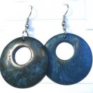 Teal Coconut Shell Round Dangle Earrings