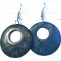 Teal Coconut Shell Round Dangle Earrings