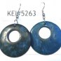 Teal Coconut Shell Round Dangle Earrings