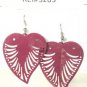 Fushia Pink Large Filigree Leaf Owl Fashion Dangle Earrings