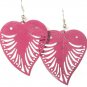 Fushia Pink Large Filigree Leaf Owl Fashion Dangle Earrings