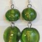 Round Lampwork Green Glass Silver Plated Dangle Earrings