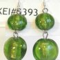 Round Lampwork Green Glass Silver Plated Dangle Earrings