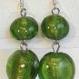 Round Lampwork Green Glass Silver Plated Dangle Earrings