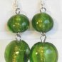 Round Lampwork Green Glass Silver Plated Dangle Earrings