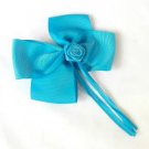Aqua Blue Hair Bows Rosette Flower Alligator Clip Barrette