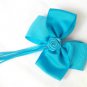 Aqua Blue Hair Bows Rosette Flower Alligator Clip Barrette
