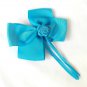 Aqua Blue Hair Bows Rosette Flower Alligator Clip Barrette
