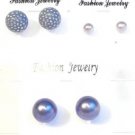 Lot 3 Purple Pink Stud Pearl Tone Earrings