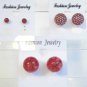 Lot 3 Red White Stud Pearl Tone Earrings