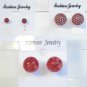 Lot 3 Red White Stud Pearl Tone Earrings