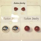 Lot 3 Red Stud Sparkle Heart Silver Tone Earrings