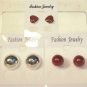 Lot 3 Red Stud Sparkle Heart Silver Tone Earrings