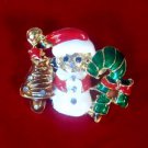 Gold Tone White Snowman Santa Hat Red Tree Green Candy Cane Broach Brooch Pin