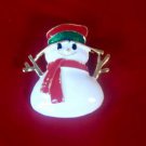 Gold Tone Christmas Holiday White Snowman Red Scarf Green Hat Broach Brooch Pin