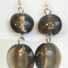 Round Lampwork Black Glass Silver Plated Dangle Earrings