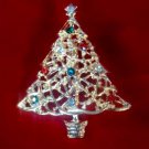 Gold Tone Christmas Holiday Red Green Rhinestone Ornament Tree Broach Brooch Pin