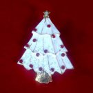 Gold Tone White Christmas Holiday Tree Red Stone Ornament Broach Brooch Pin Gift