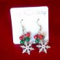 Green Red Jingle Bells White Snowflake Dangle Earrings Christmas Holiday Gift