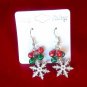 Green Red Jingle Bells White Snowflake Dangle Earrings Christmas Holiday Gift