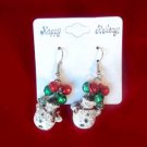 Green Red Jingle Bells White Snowman Dangle Earrings Christmas Holiday Gift