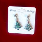 Green Red Tree Dangle Stud Earrings Crystal Stone Christmas Holiday