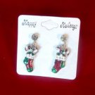 Red Green White Stocking Dangle Stud Earrings Crystal Stone Christmas Holiday