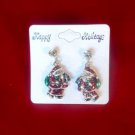 Red Green Santa Claus Dangle Stud Earrings Crystal Stone Christmas Holiday