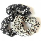 Lot 3 Scrunchies Pony Tail Holder Hair Twister Black Pinwheel Pattern Gray