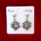 Red Green Holly Dangle Stud Earrings Crystal Stone Christmas Holiday