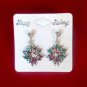 Red Green Holly Dangle Stud Earrings Crystal Stone Christmas Holiday