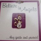 Guardian Angel Halo Wings Gold Tone Pin Broach Brooch  Clear Gems