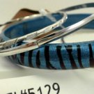 Blue Tiger Stripe Acrylic 4 Thin Silver Tone Bangle Bracelet Set
