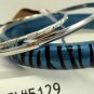 Blue Tiger Stripe Acrylic 4 Thin Silver Tone Bangle Bracelet Set