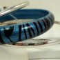 Blue Tiger Stripe Acrylic 4 Thin Silver Tone Bangle Bracelet Set
