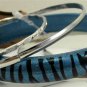 Blue Tiger Stripe Acrylic 4 Thin Silver Tone Bangle Bracelet Set