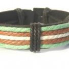 Brown Tan Green Hemp Leather Bracelet Surfer Wristband Ethnic Tribal