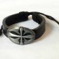 Black Hemp Leather Bracelet Oval Pewter Flared Cross