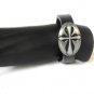 Black Hemp Leather Bracelet Oval Pewter Flared Cross
