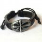 Black Hemp Leather Bracelet Oval Pewter Flared Cross
