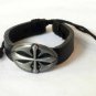 Black Hemp Leather Bracelet Oval Pewter Flared Cross