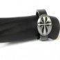 Black Hemp Leather Bracelet Oval Pewter Flared Cross