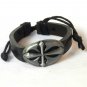 Black Hemp Leather Bracelet Oval Pewter Flared Cross