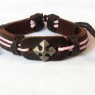 Pink Hemp Brown Leather Bracelet Pewter Arrow Cross