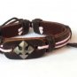 Pink Hemp Brown Leather Bracelet Pewter Arrow Cross