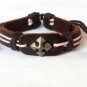 Pink Hemp Brown Leather Bracelet Pewter Arrow Cross