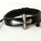 Black Hemp Leather Bracelet Pewter Flared Cross