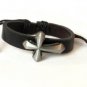 Black Hemp Leather Bracelet Pewter Flared Cross