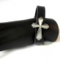 Black Hemp Leather Bracelet Pewter Flared Cross